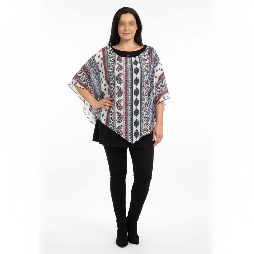 AGB Blouse Womens Size 1X Multicolor Layered Poncho Floral Paisley Flowy
